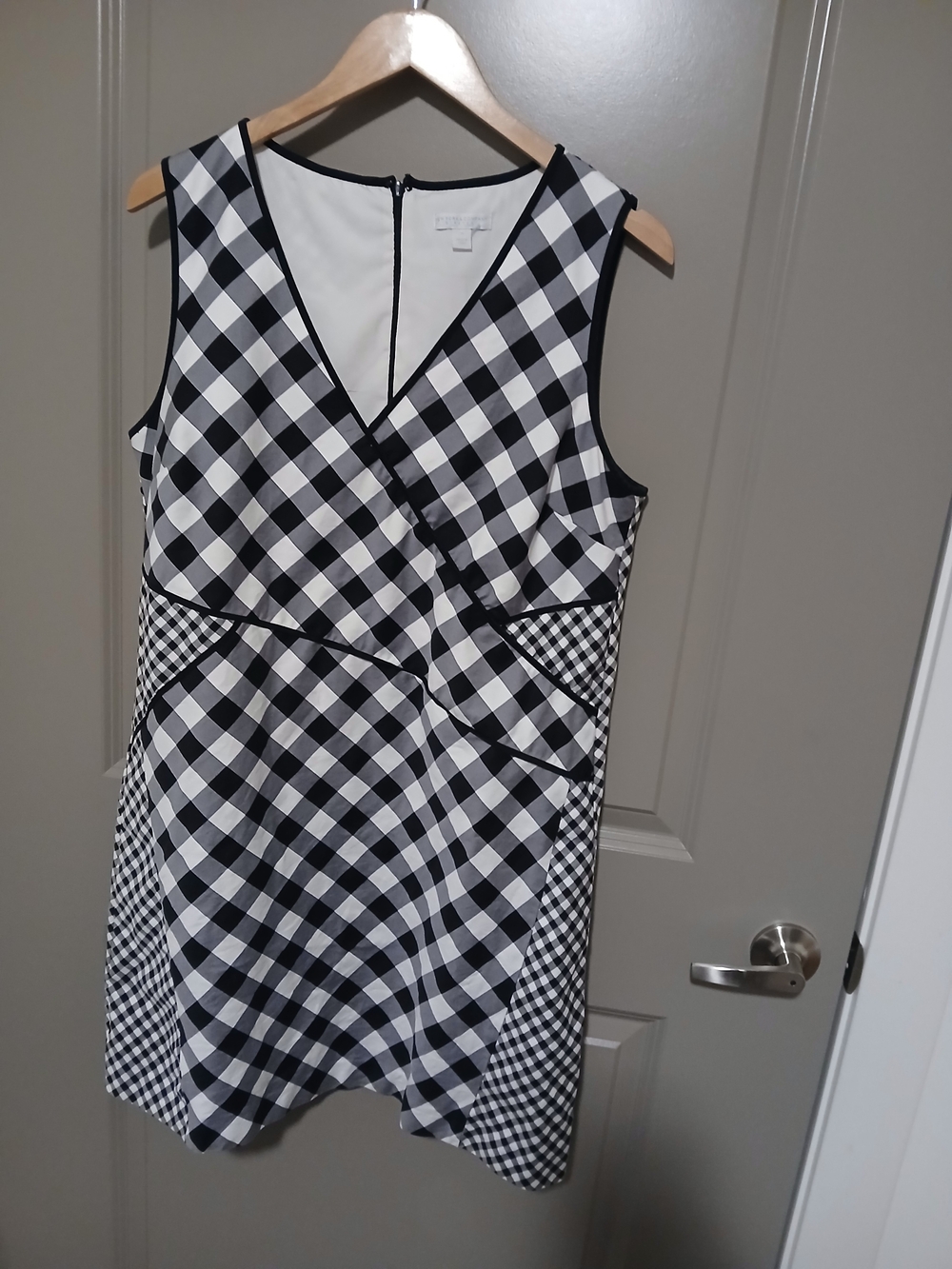 New York & Company Black and White Gingham Sleeveless Wrap Mini Dress